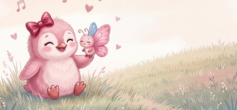 Pinky-Winky gently holding Bella the Butterfly
